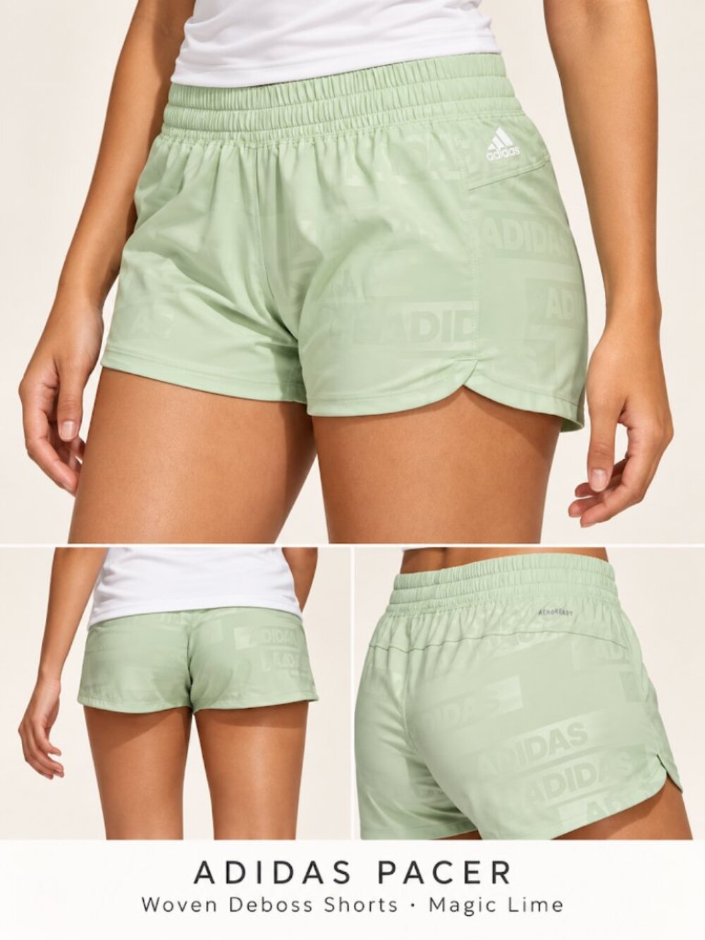 Adidas Pacer Large Woven Deboss Training Running Shorts Magic Lime B6